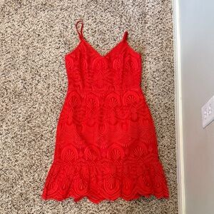 Lulu's Vibrant Red Lace Midi Dress